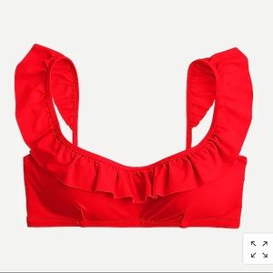 J Crew Red Ruffle Bikini Top